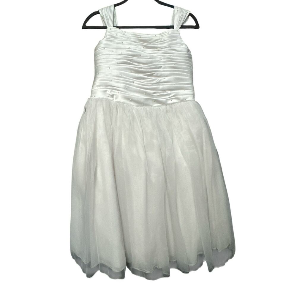LESTER’S WHITE FLOWER GIRL COMMUNION DRESS GIRLS SIZE 12 TULLE SATIN BOW